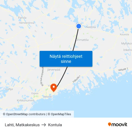 Lahti, Matkakeskus to Kontula map
