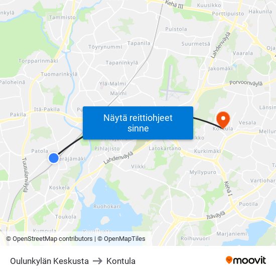 Oulunkylän Keskusta to Kontula map