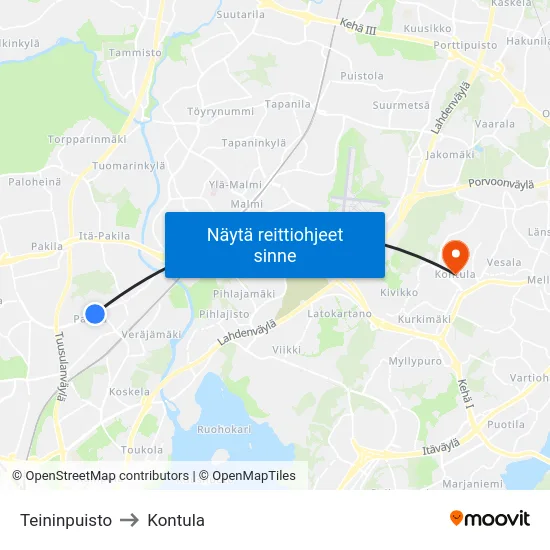 Teininpuisto to Kontula map