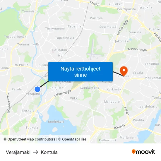 Veräjämäki to Kontula map