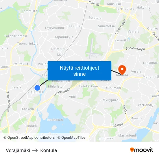 Veräjämäki to Kontula map