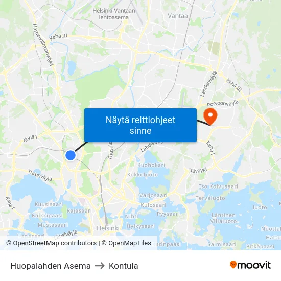 Huopalahden Asema to Kontula map