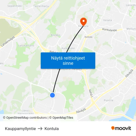Kauppamyllyntie to Kontula map
