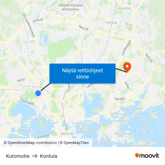 Kutomotie to Kontula map