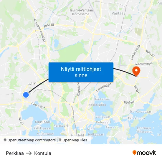 Perkkaa to Kontula map
