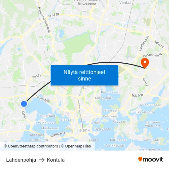 Lahdenpohja to Kontula map