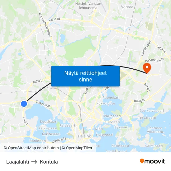 Laajalahti to Kontula map