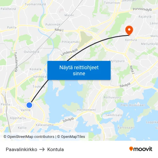 Paavalinkirkko to Kontula map