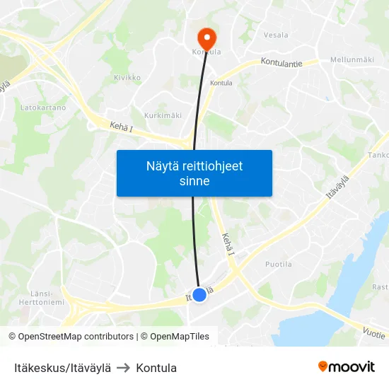 Itäkeskus/Itäväylä to Kontula map