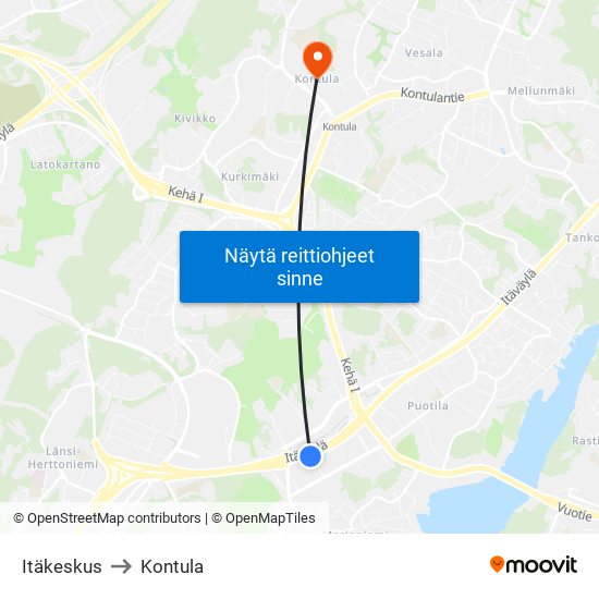 Itäkeskus to Kontula map