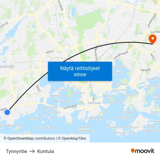 Tynnyritie to Kontula map