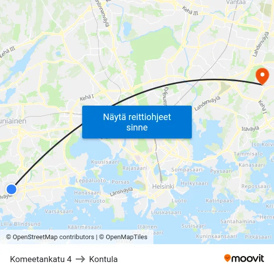 Komeetankatu 4 to Kontula map