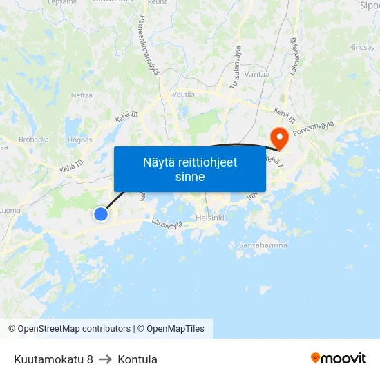 Kuutamokatu 8 to Kontula map