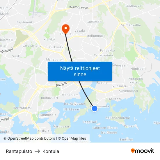 Rantapuisto to Kontula map