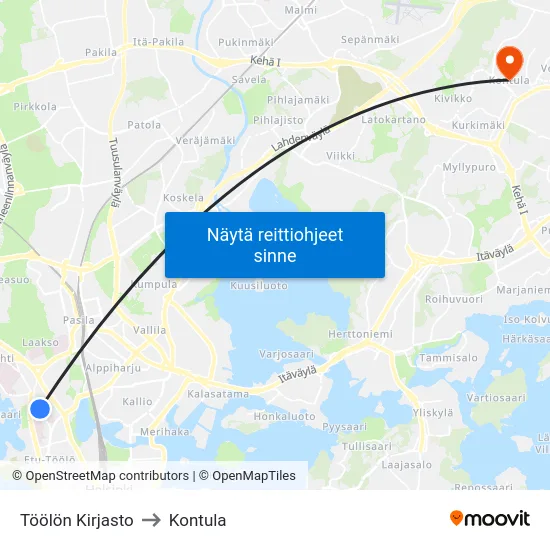 Töölön Kirjasto to Kontula map