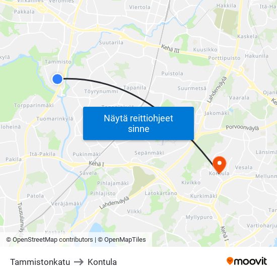 Tammistonkatu to Kontula map