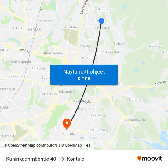 Kuninkaanmäentie 40 to Kontula map