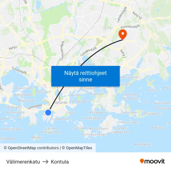 Välimerenkatu to Kontula map