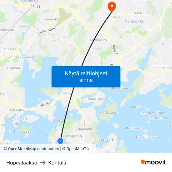 Hopealaakso to Kontula map