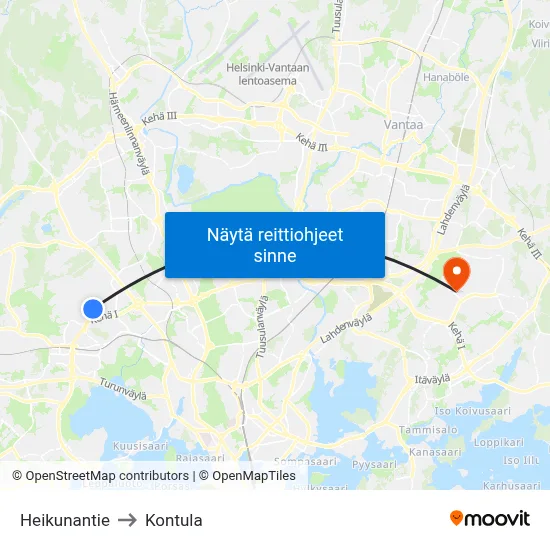 Heikunantie to Kontula map