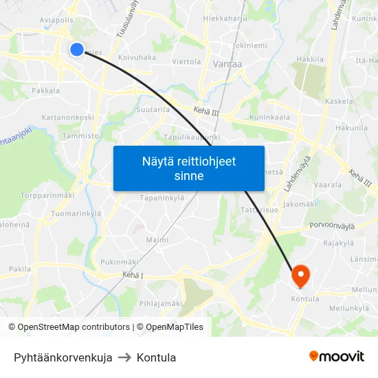 Pyhtäänkorvenkuja to Kontula map