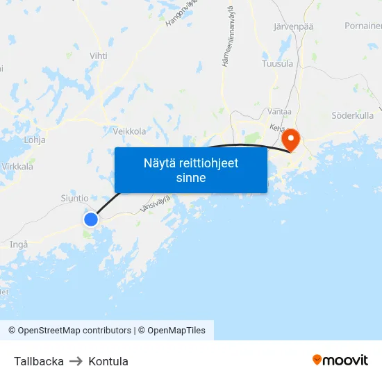 Tallbacka to Kontula map