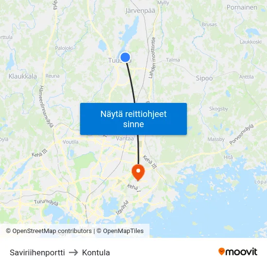 Saviriihenportti to Kontula map