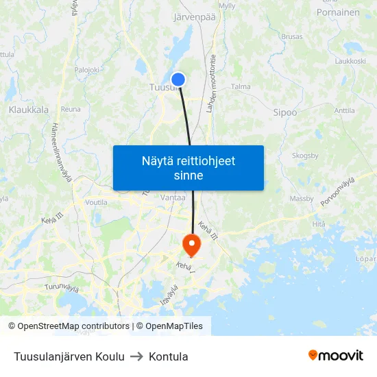 Tuusulanjärven Koulu to Kontula map