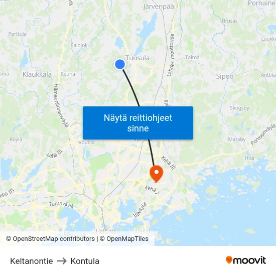 Keltanontie to Kontula map