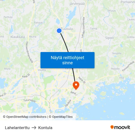 Lahelanterttu to Kontula map