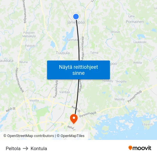 Peltola to Kontula map