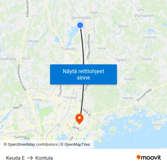 Keuda E to Kontula map