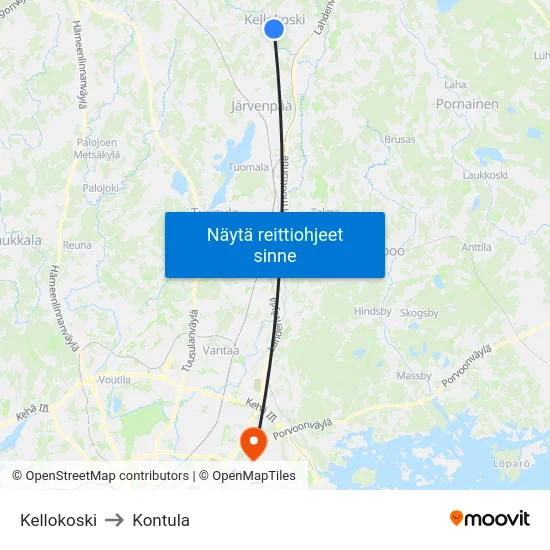 Kellokoski to Kontula map