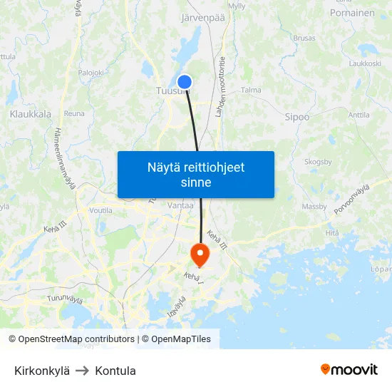 Kirkonkylä to Kontula map