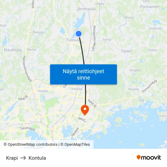 Krapi to Kontula map