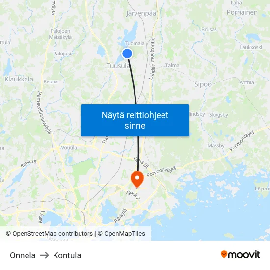 Onnela to Kontula map