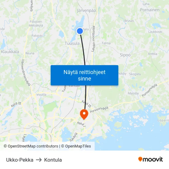 Ukko-Pekka to Kontula map