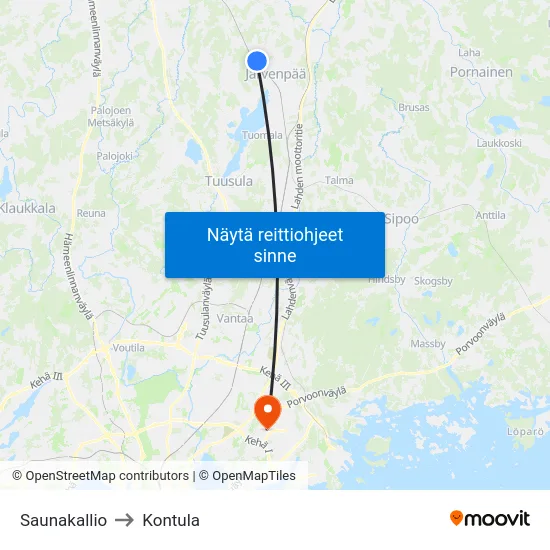 Saunakallio to Kontula map
