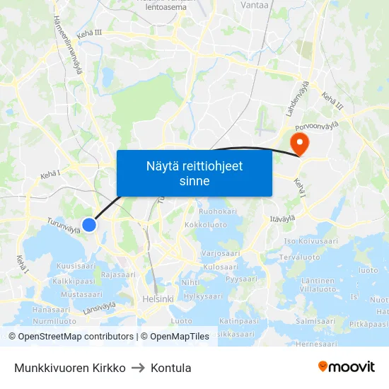 Munkkivuoren Kirkko to Kontula map