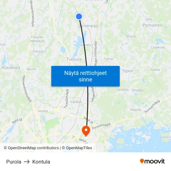 Purola to Kontula map