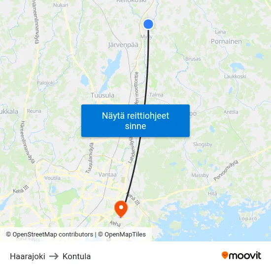Haarajoki to Kontula map