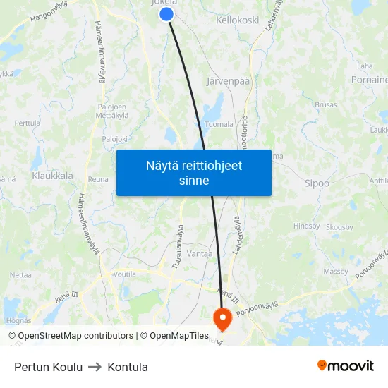 Pertun Koulu to Kontula map