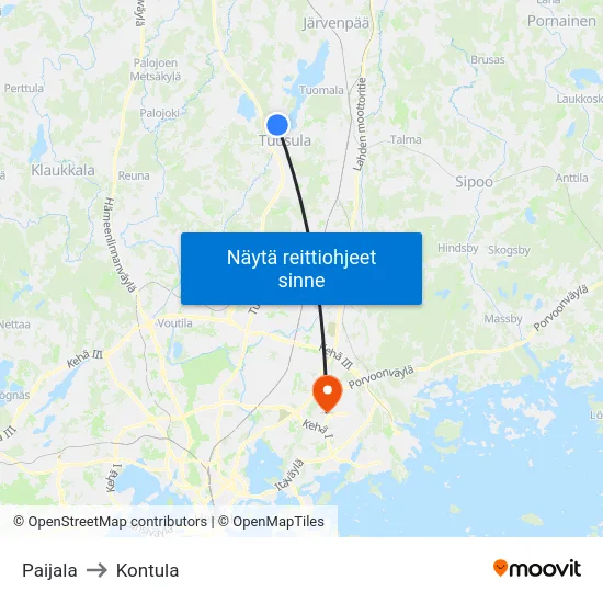 Paijala to Kontula map