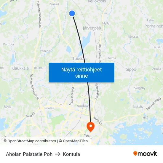 Aholan Palstatie Poh to Kontula map