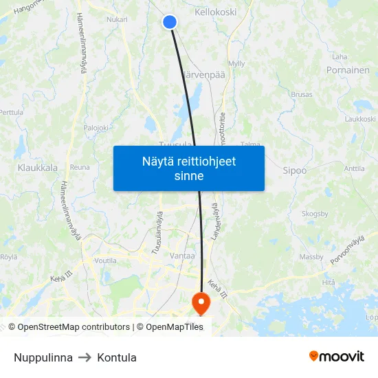 Nuppulinna to Kontula map