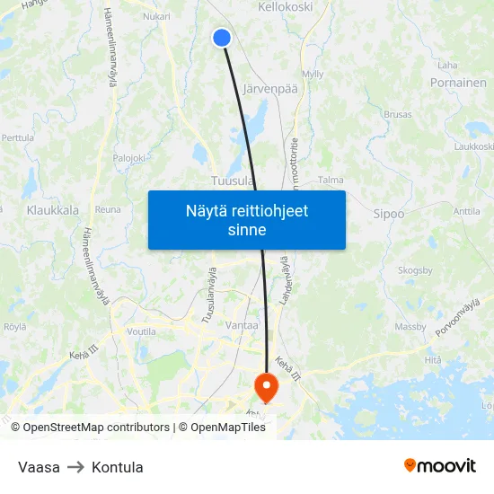 Vaasa to Kontula map