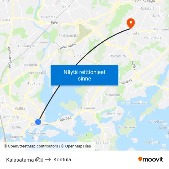 Kalasatama Ⓜ️🛍️ to Kontula map