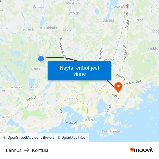 Lahnus to Kontula map
