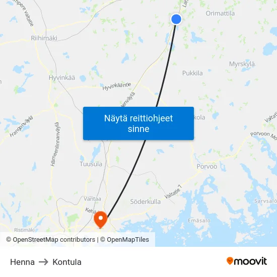 Henna to Kontula map