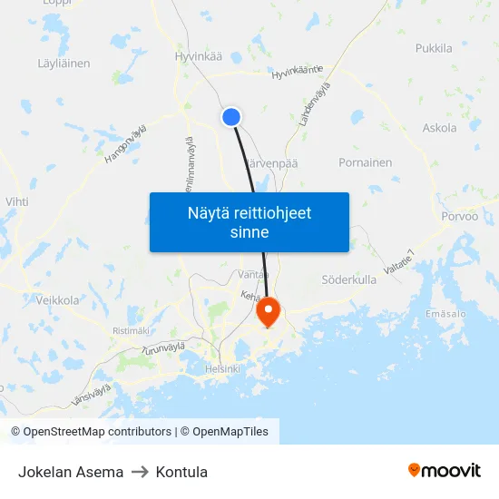 Jokelan Asema to Kontula map